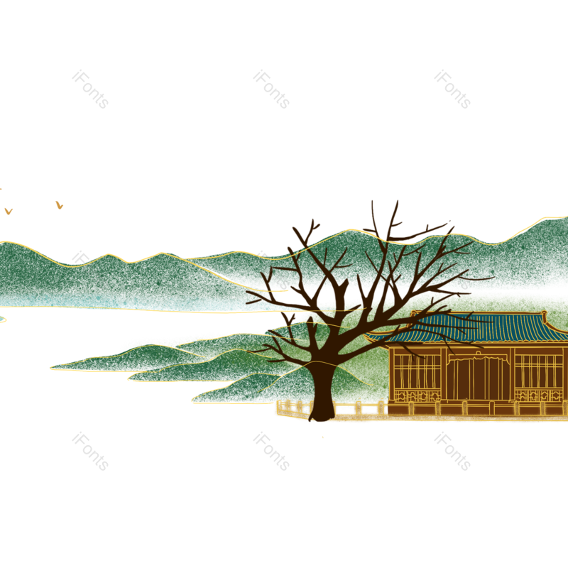 中国风图片,山水元素,绿色PNG,山脉免抠素材